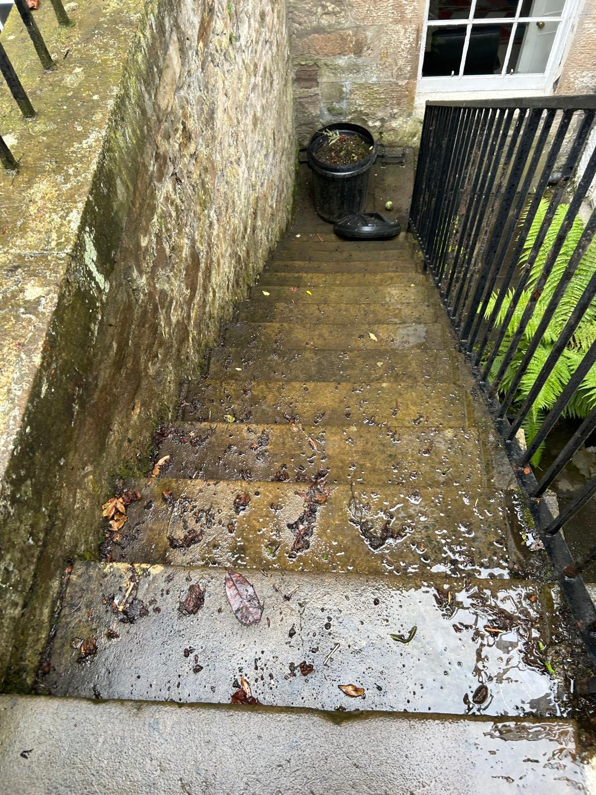 STONE STEPS BEFORE POWER WASHING ON REGENT TERRACE, EDINBURGH